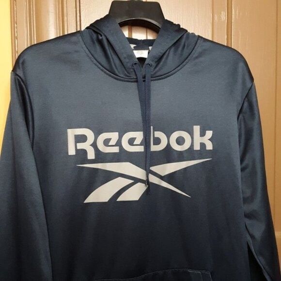 Reebok Men's size XL Logo-Print Fleece Blue Polyester Hoodie Sweater - Picture 1 of 10